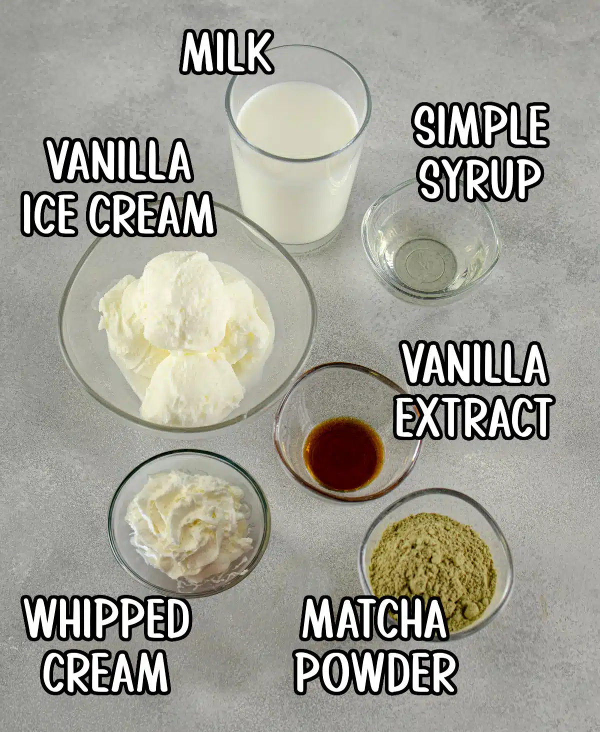 matcha frappe ingredients with text