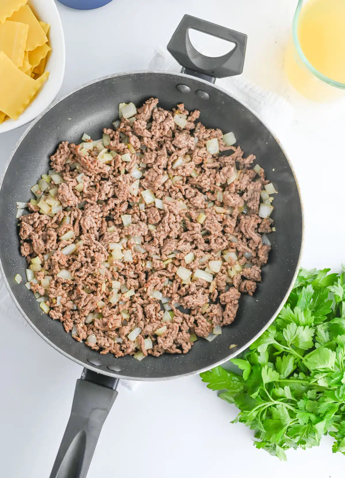 cooking ground beef in a skillet
