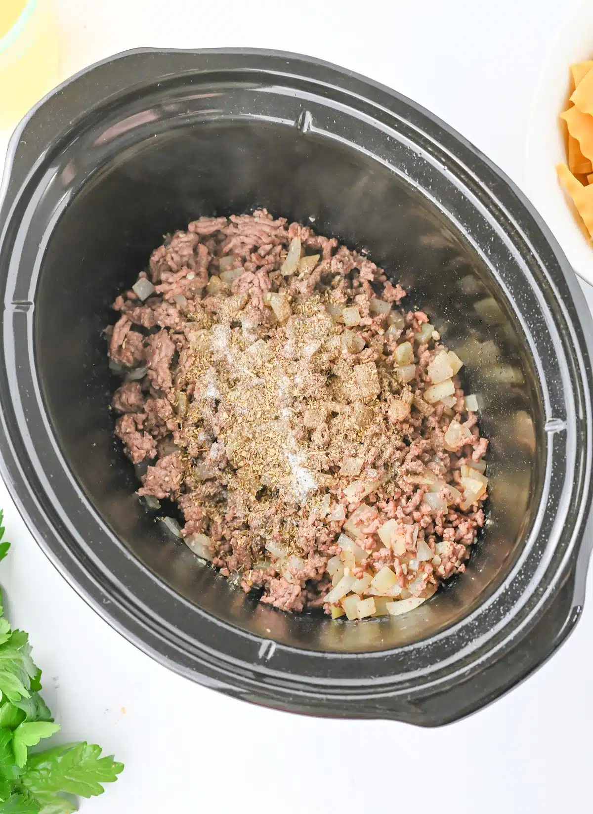 ground beef mixture in a slow cooker