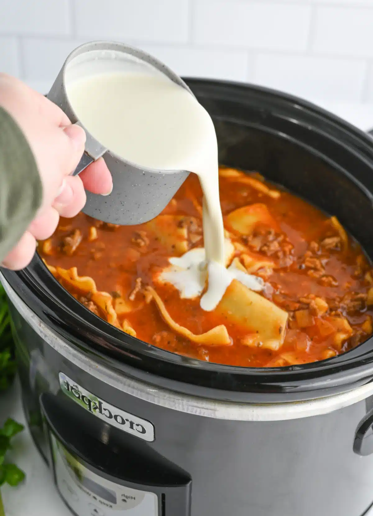 adding heavy cream to lasagna soup