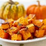 air fryer butternut squash on a serving dish