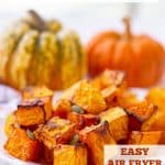 dish of air fried butternut squash with text overaly