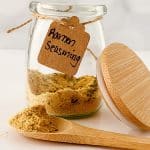 Ramen Seasoning in a jar and on a wooden spoon