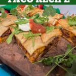 squares of baked tacos with text overlay