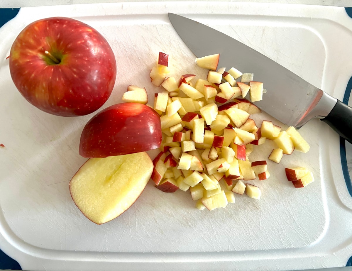 chopped apples on a cutting board