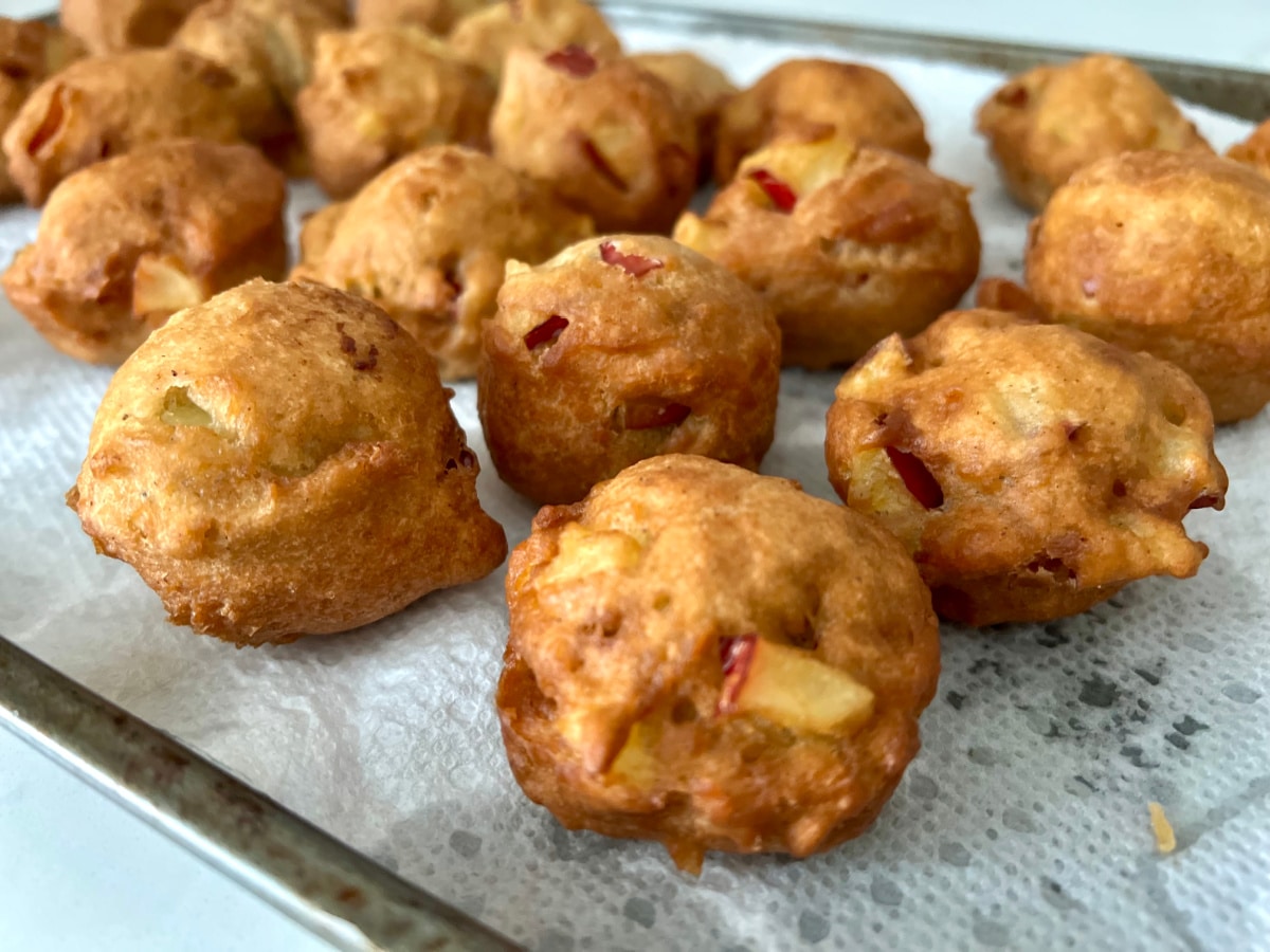 close up of cooked applesauce fritters