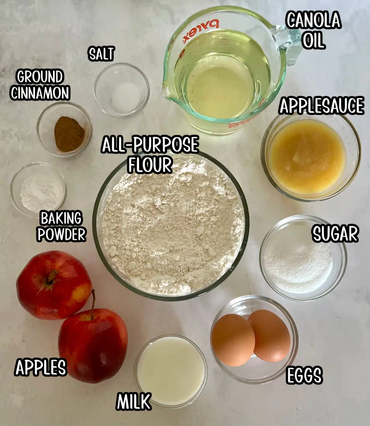 applesauce fritter recipe ingredients with text overlay