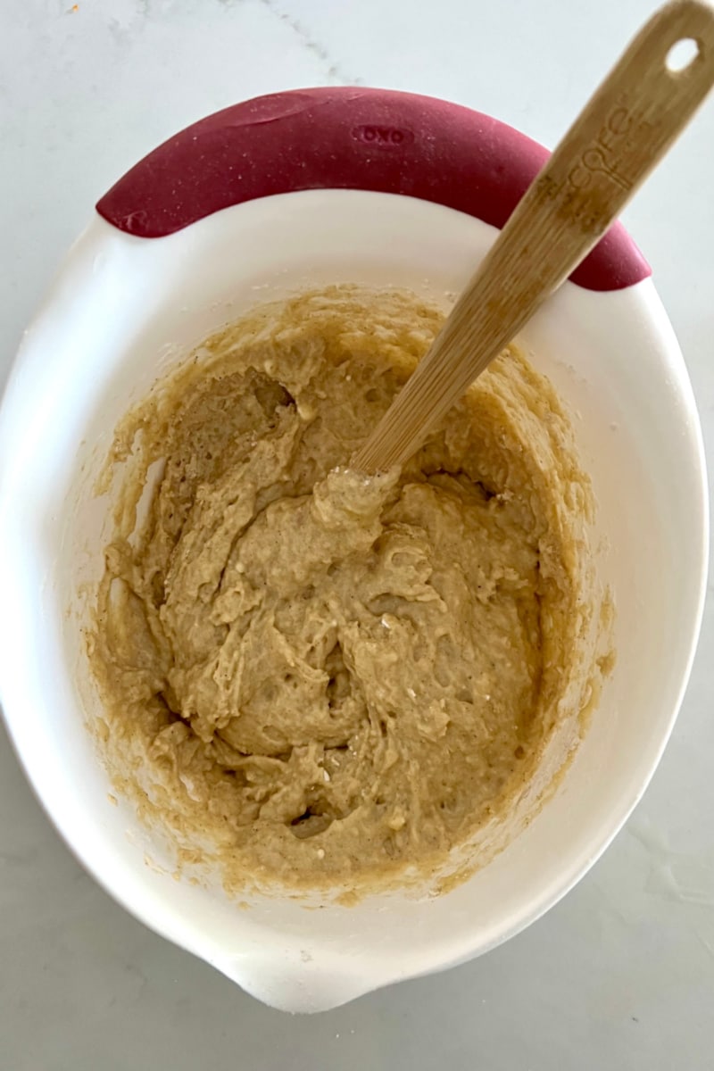 combining wet ingredients and dry ingredients