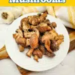 balsamic mushrooms with fresh roasemary and text overlay