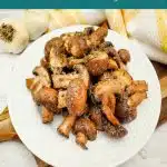air fried halved mushrooms on a plate with text overlay