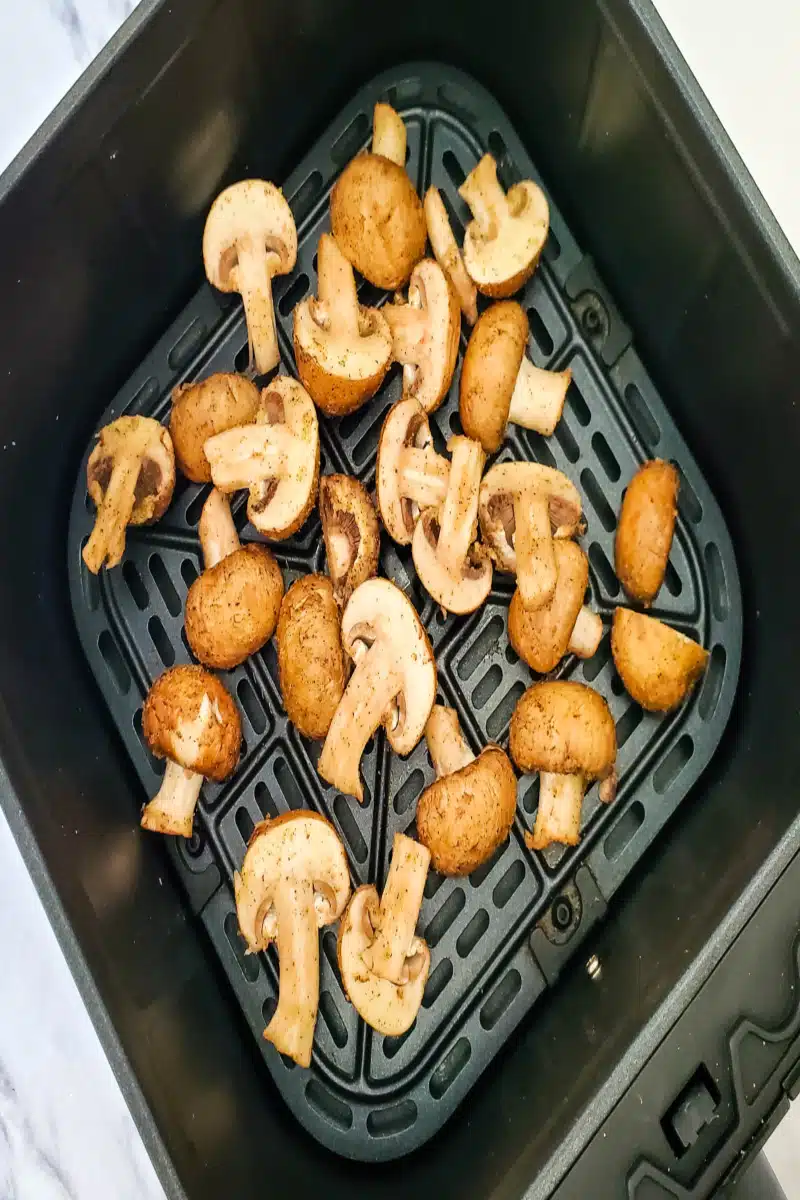 mushrooms in the air fryer basket