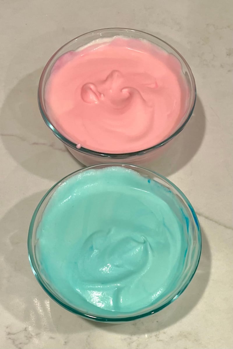mixing food colors into ice cream base