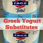 Two containers of Greek yogurt with text overlay