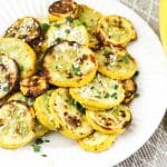 air fryer summer squash on a white dish