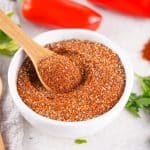 Homemade BBQ srub seasoning in a white bowl