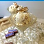 Snickers ice cream in a glass with text overlay