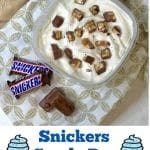 Snickers ice cream in a square container with text overlay