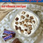 Snickers ice cream with candy and text overlay