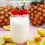 glass of mocktail pina colada with text overlay