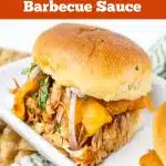 chicken slider on a plate with text overlay