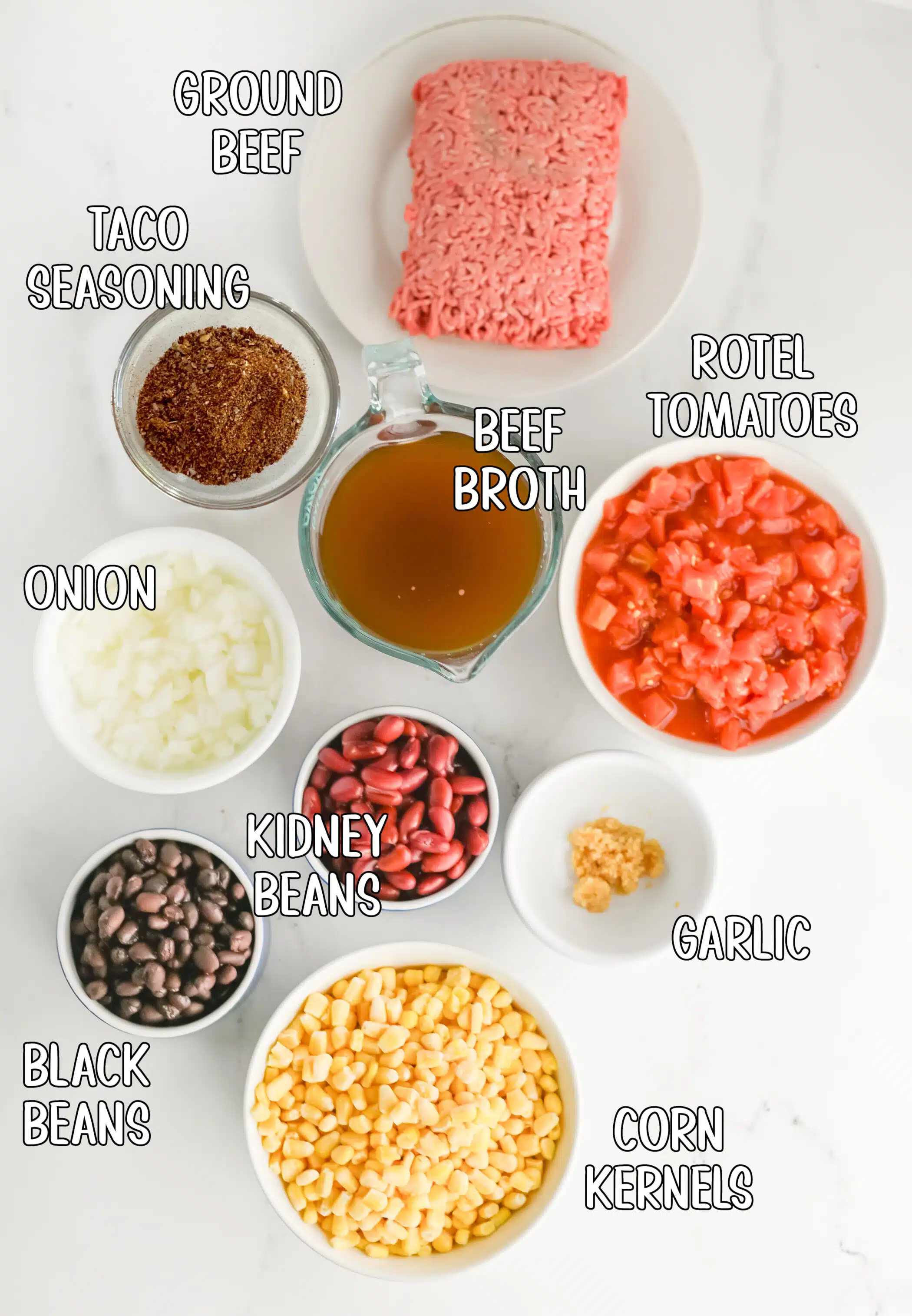 taco soup ingredients with text overlay