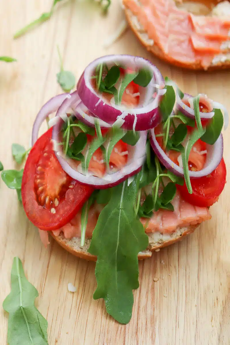 bagel with lox and toppings