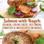 two pictures of bagels and salmon with text overlay