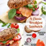 bagels with salmon and ingredients with text overlay