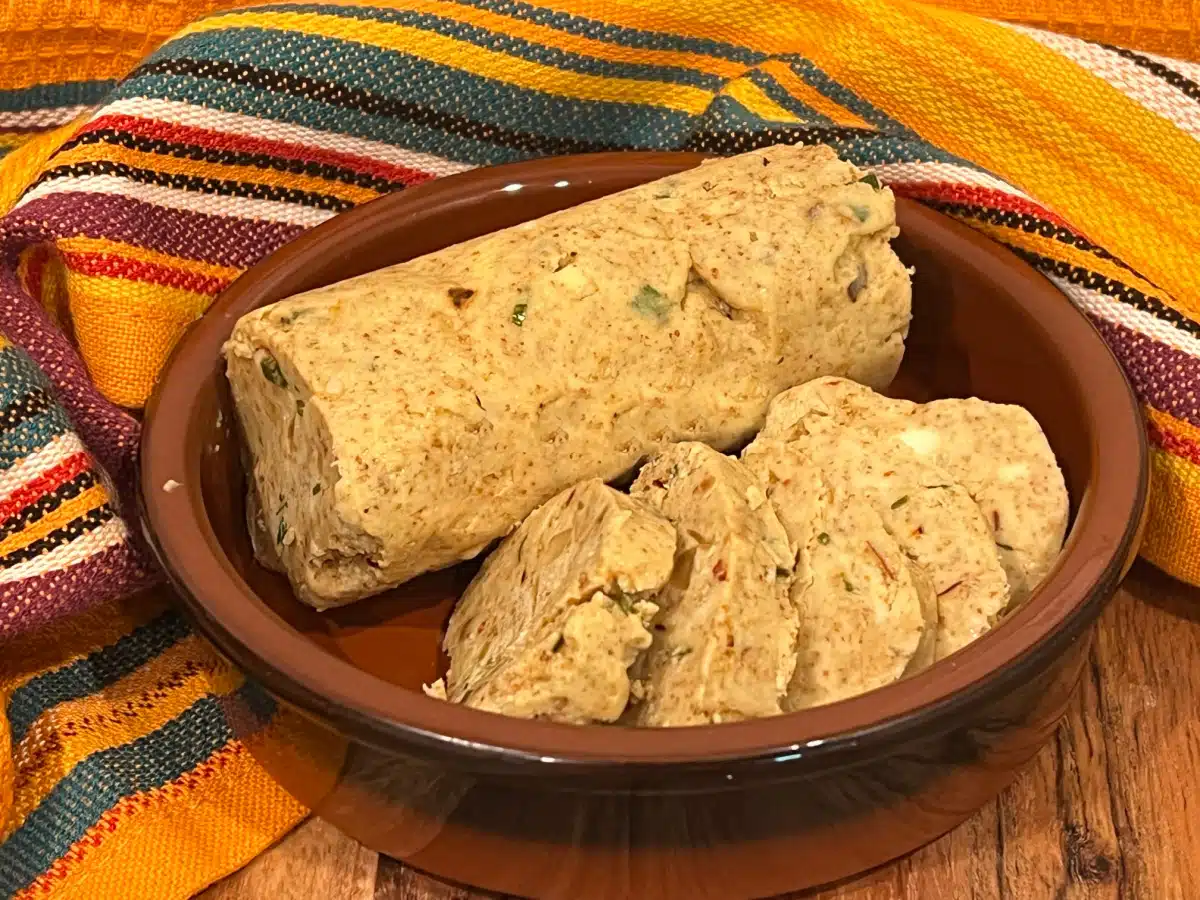 cowboy butter in a dish with a napkin