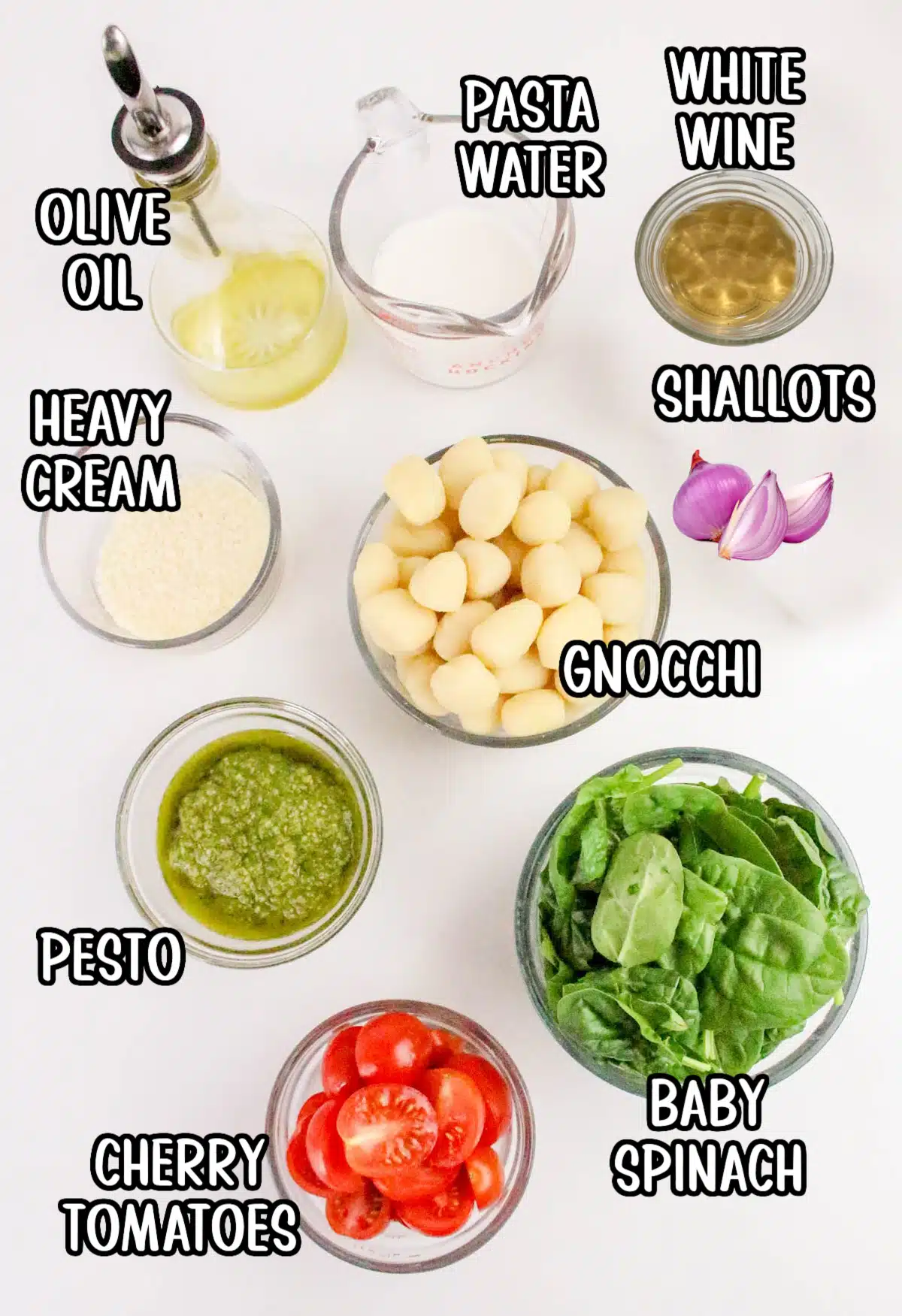 pesto gnocchi ingredients with text overlay