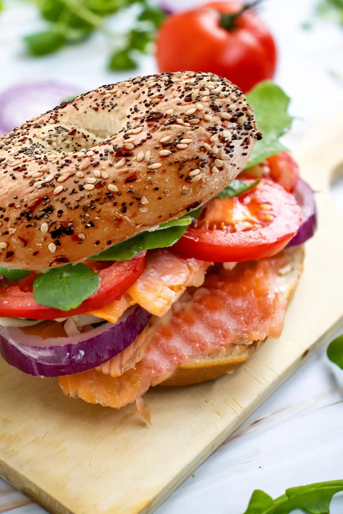 lox on a bagel with toppings