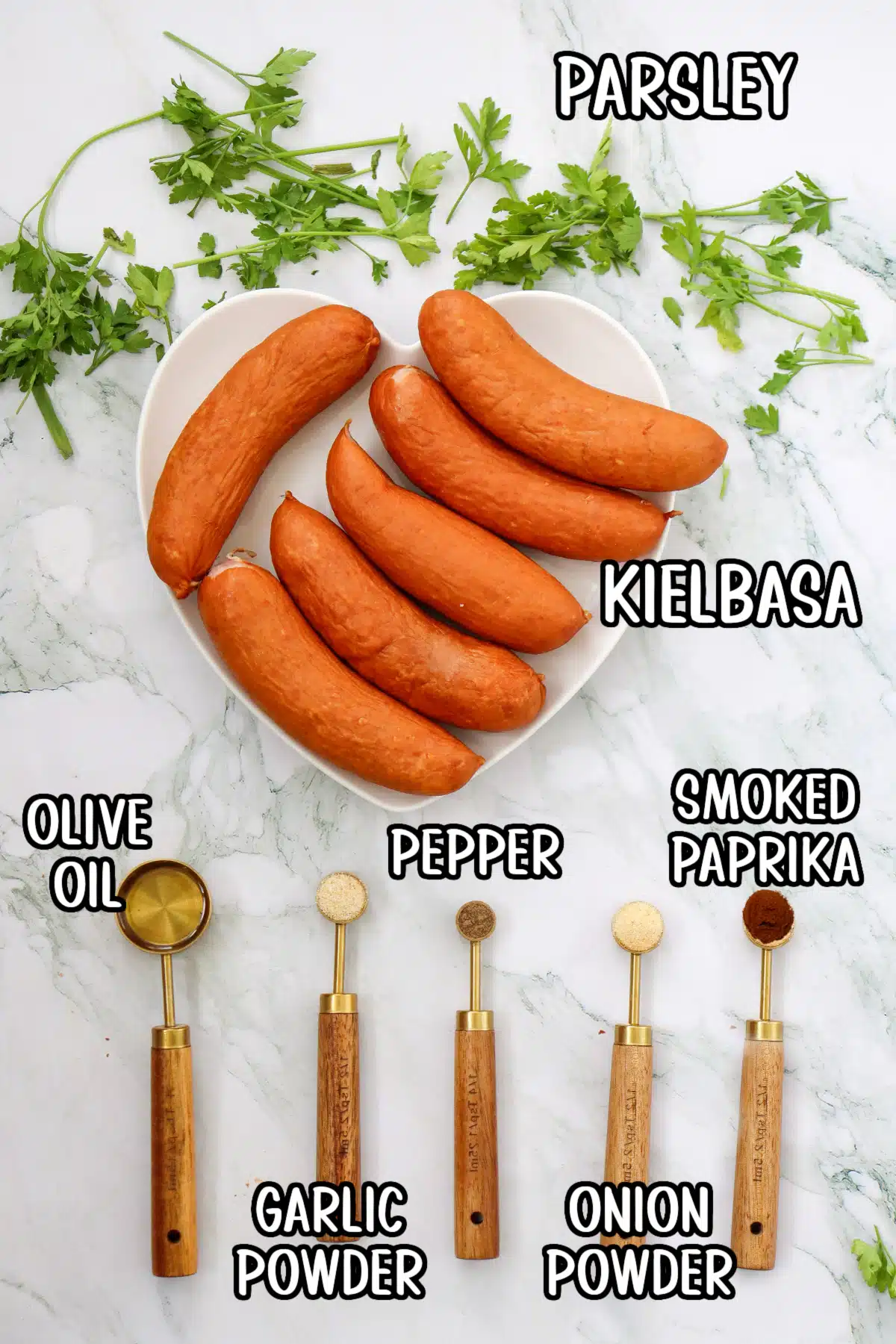 air fried kielbasa ingredients with text