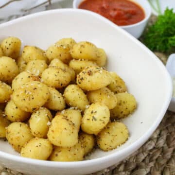 air fried gnocchi in a bowl
