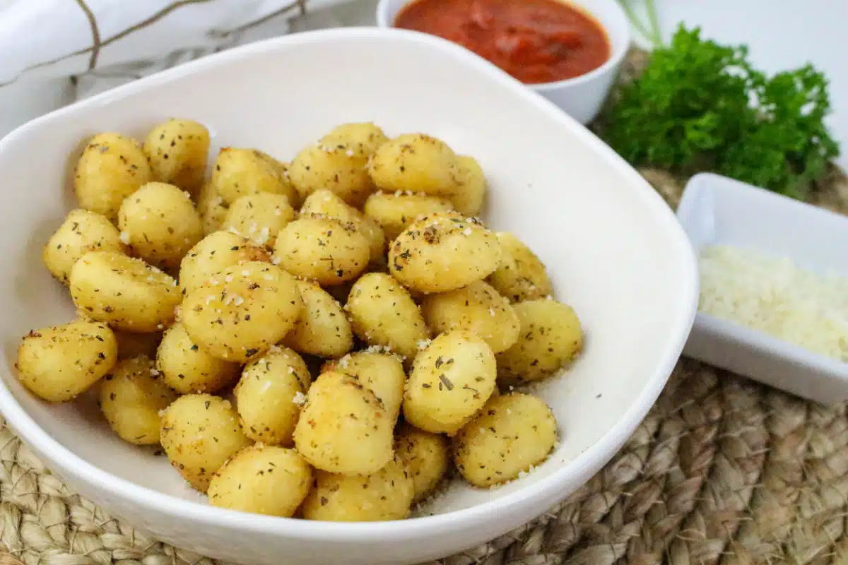 air fried gnocchi in a bowl