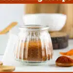 blackened seasoning in a clear jar with text overlay