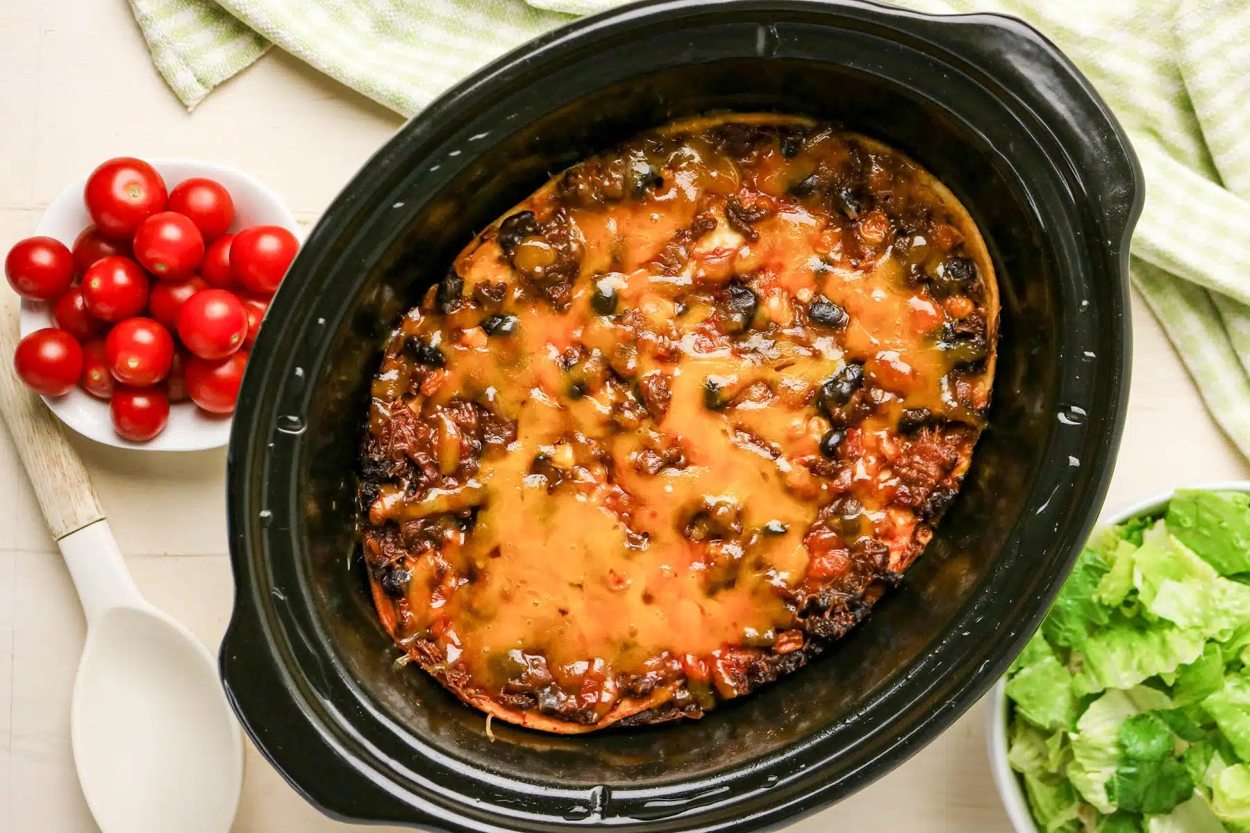 overhead of taco recipe in the slow cooker