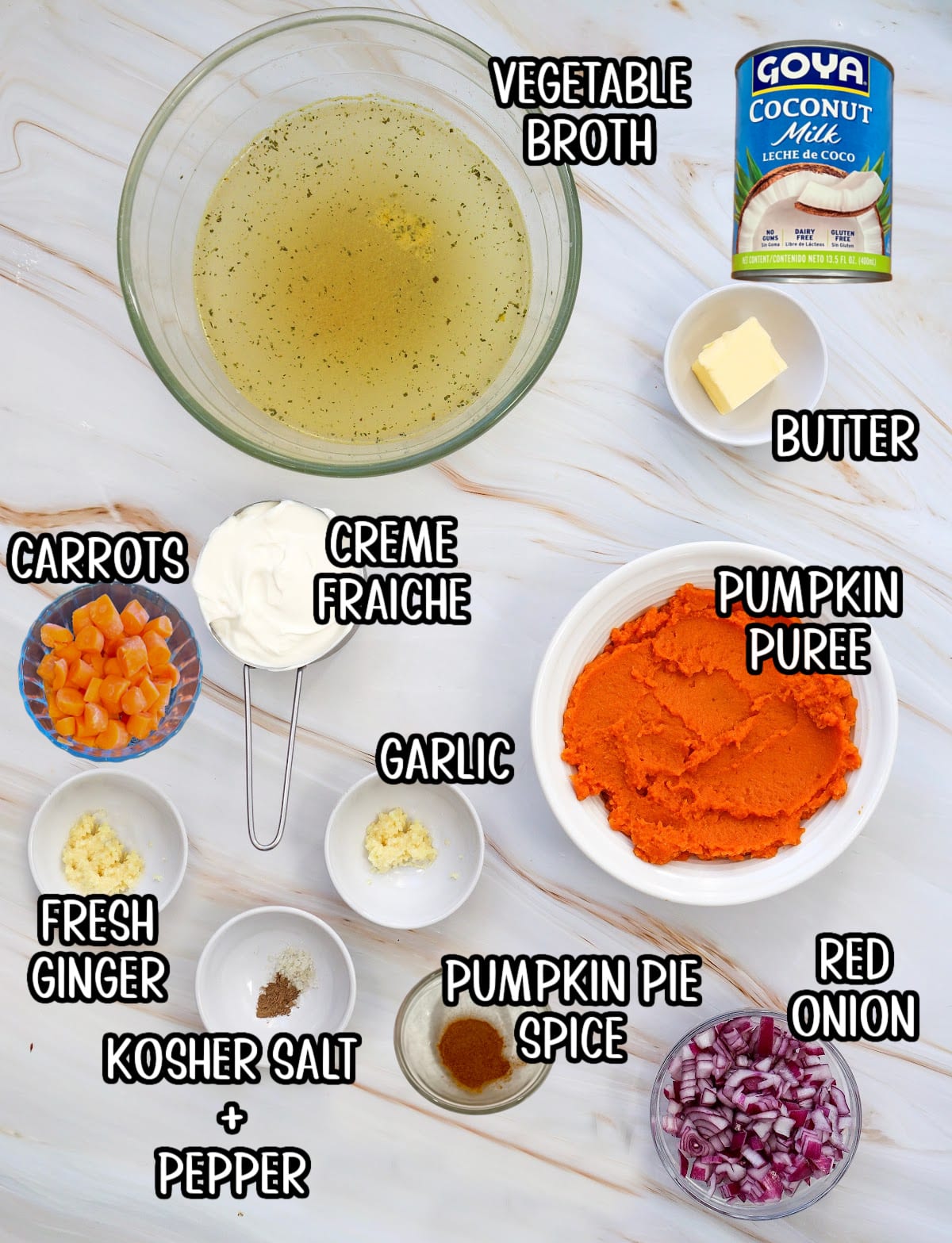 creamy pumpkin soup ingredients with text