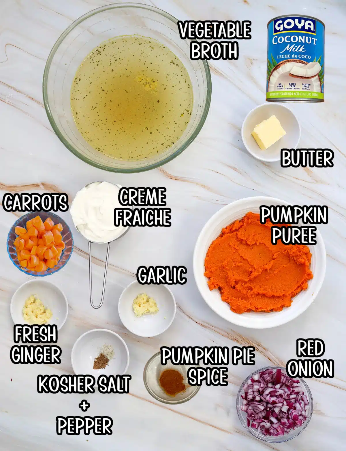 creamy pumpkin soup ingredients with text