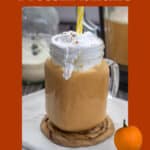 pumpkin pie spice protein shake with cold foam topping and text overlay