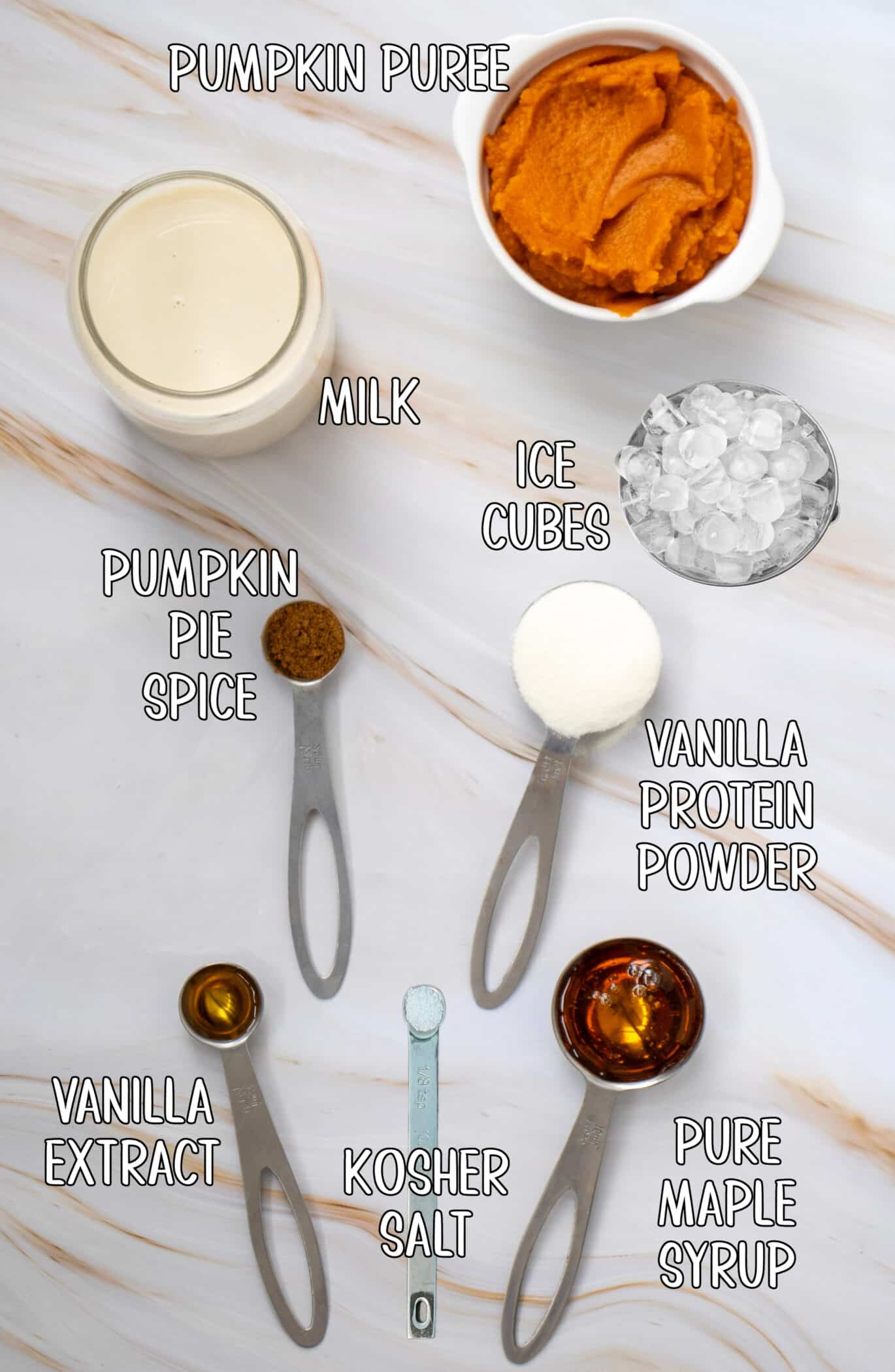 ingredients for an easy protein shake recipe with text overlay