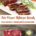 sliced rib eye steak and ingredients with text overlay