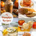 collage of six pumpkin recipes with text overlay