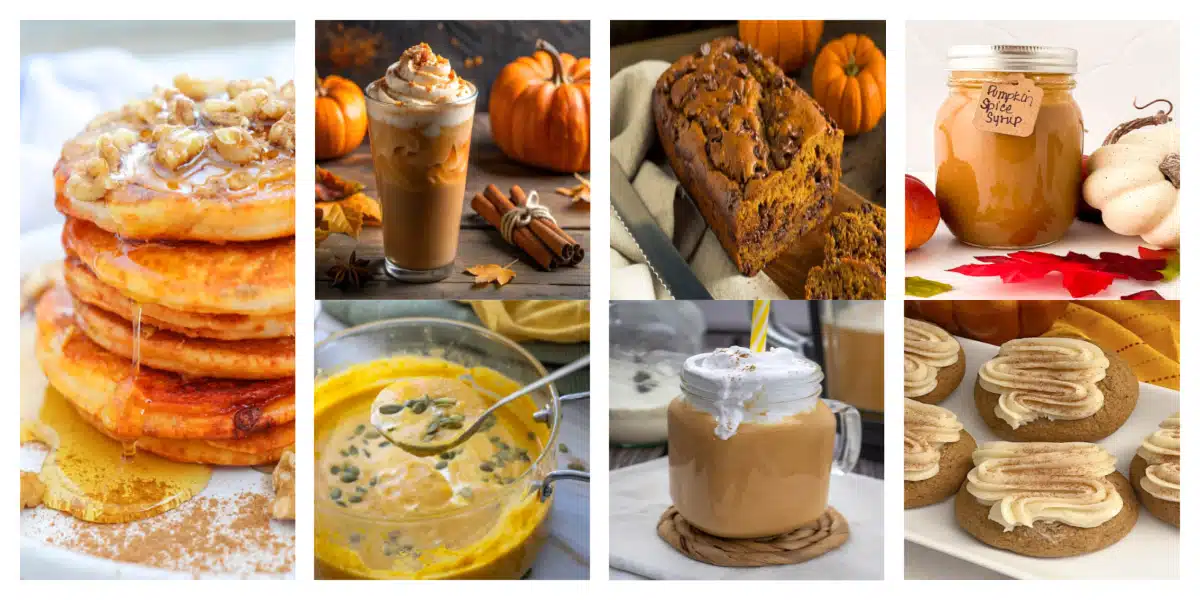 photo collage of seven pumpkin recipes