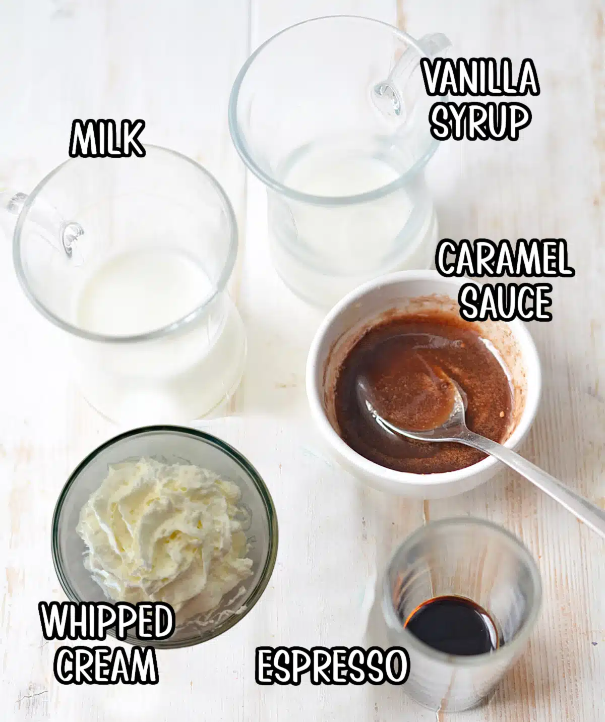 ingredients for a caramel macchiato latte