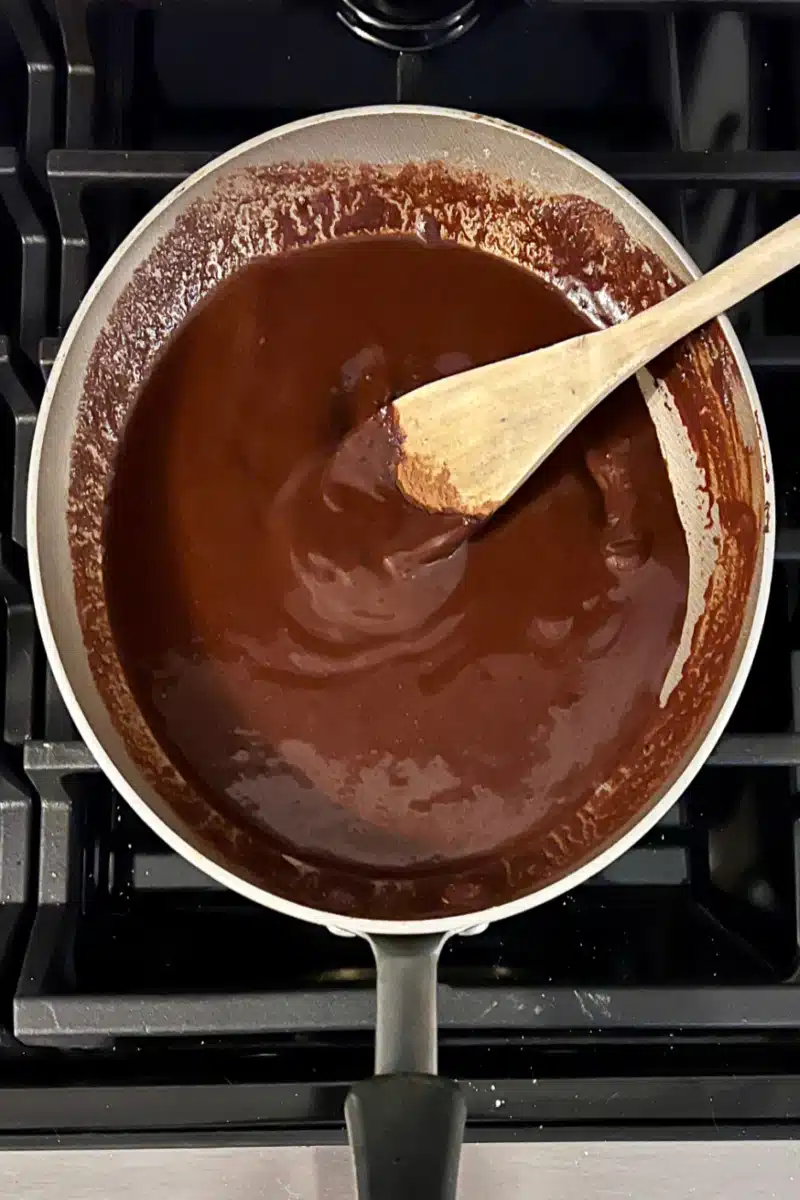 chocolate mixture in a skillet