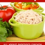 pot of shredded chicken with text overlay