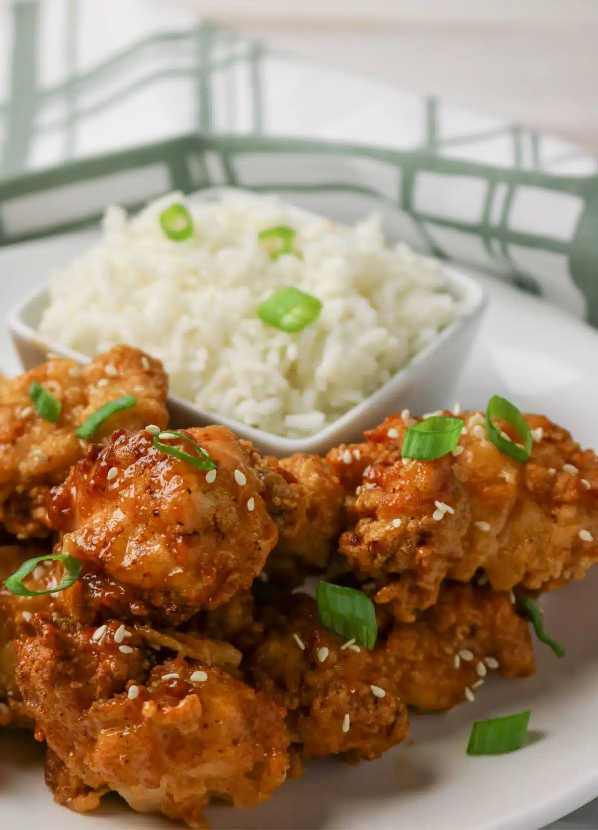 close up of spicy chicken with rice