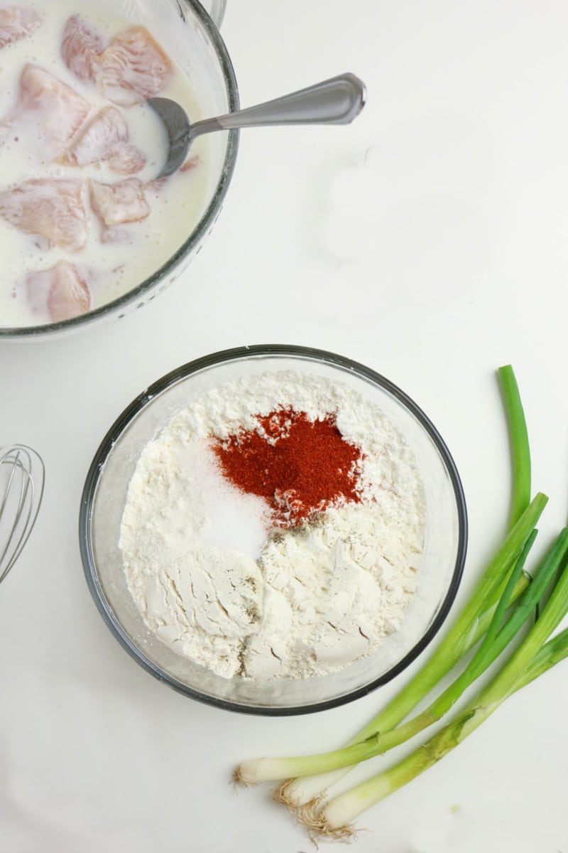 combining flour mixture in a bowl