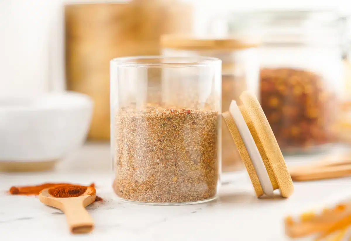 Jamaican jerk seasoning in a glass jar
