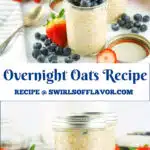 oatmeal with berries and oatmeal in mason jars with text overlay